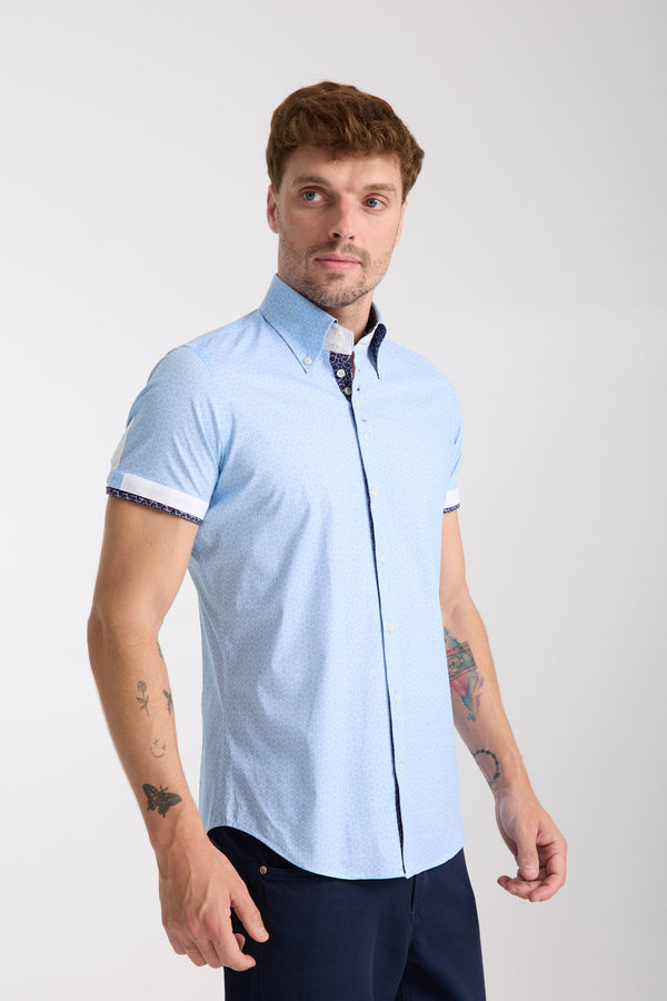Roma Iconic Poplin Stretch Man Shirt Short Sleeve Light Blue White