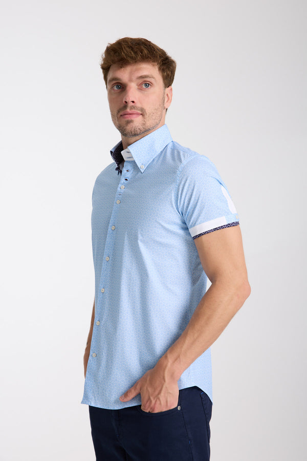 Roma Iconic Poplin Stretch Man Shirt Short Sleeve Light Blue White