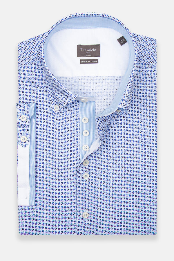 Chemise Homme Manche Courte Roma Iconic Popelin Stretch Blanc Bleu clair