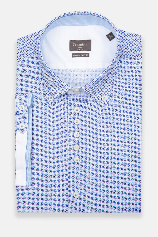 Chemise Homme Manche Courte Roma Iconic Popelin Stretch Blanc Bleu clair