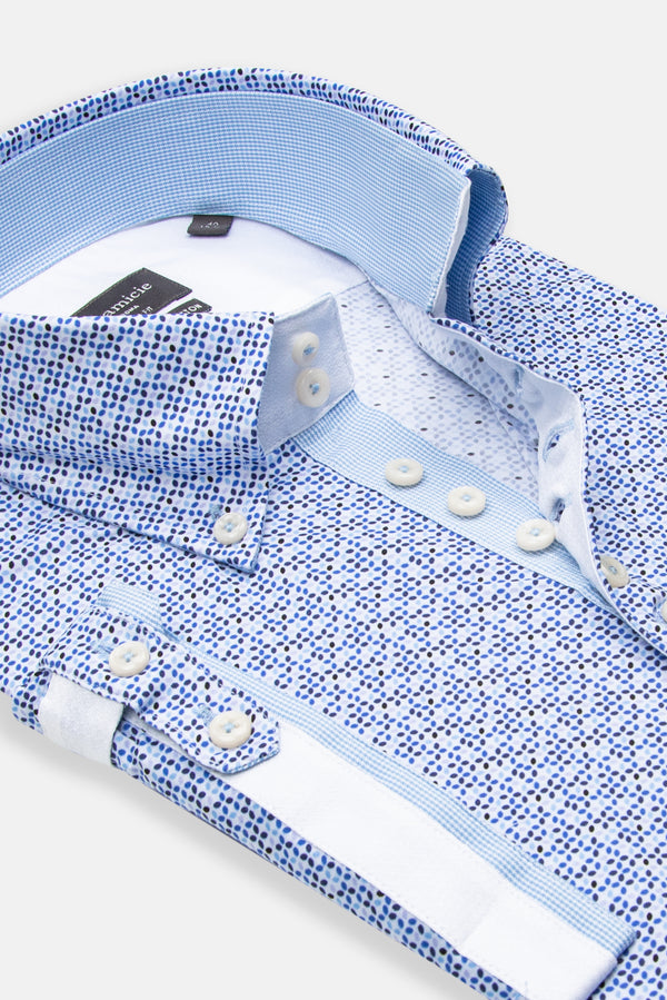 Chemise Homme Manche Courte Roma Iconic Popelin Stretch Blanc Bleu clair