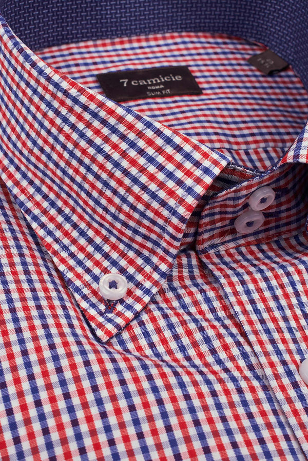 Camicia Uomo Roma Sport Popelin Blu Rosso