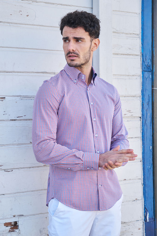 Camicia Uomo Roma Sport Popelin Blu Rosso