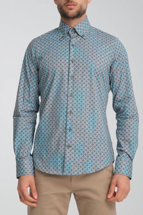 Chemise Homme Roma Sport Popelin Stretch Gris Bleu clair