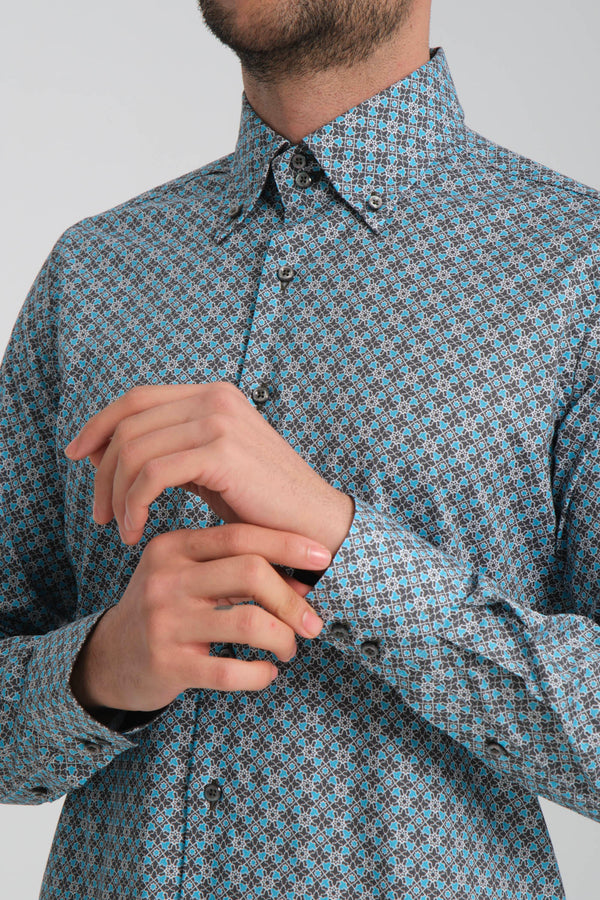 Chemise Homme Roma Sport Popelin Stretch Gris Bleu clair