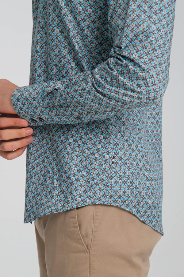 Chemise Homme Roma Sport Popelin Stretch Gris Bleu clair