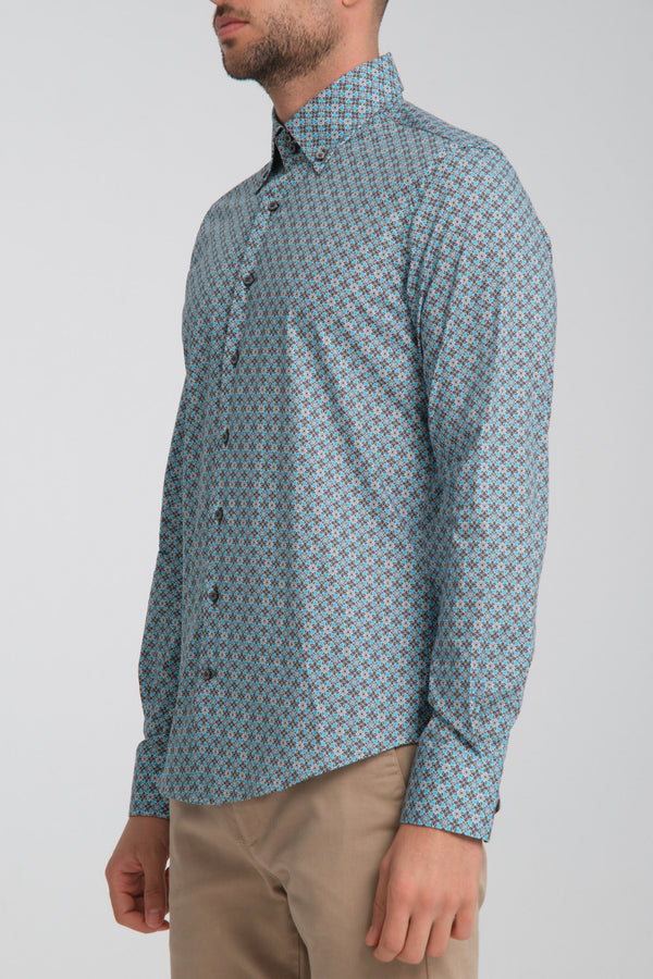 Chemise Homme Roma Sport Popelin Stretch Gris Bleu clair