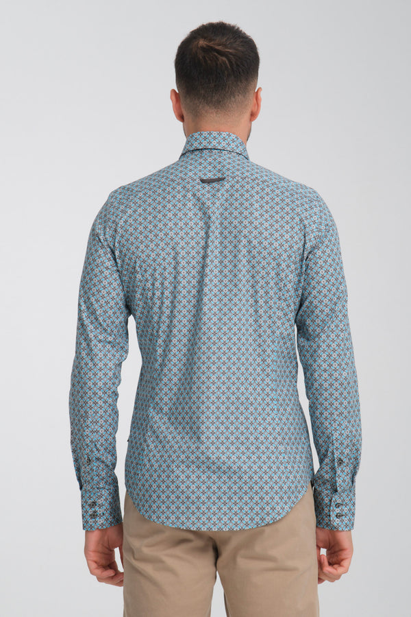 Chemise Homme Roma Sport Popelin Stretch Gris Bleu clair