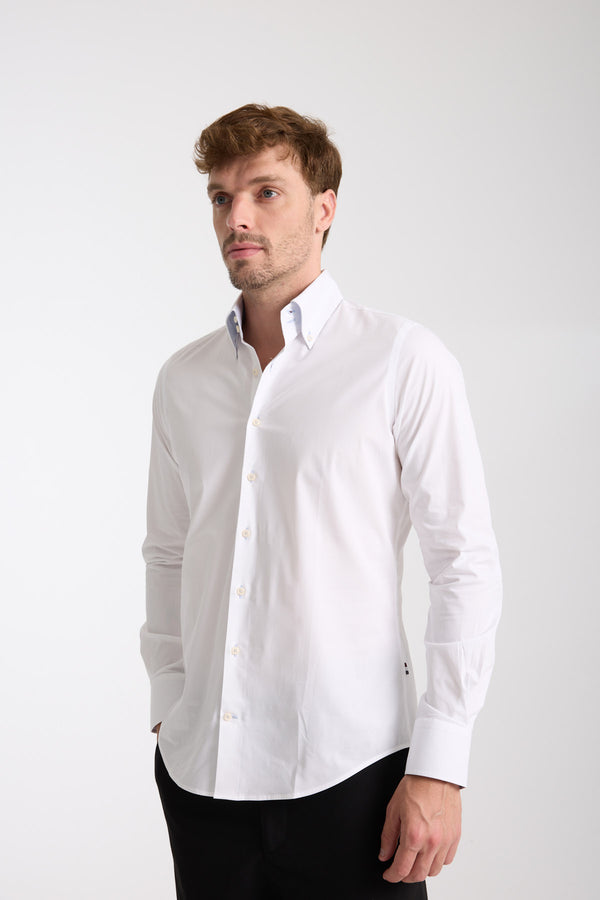 Roma Sport Herren Hemd Poplin Stretch Weiss