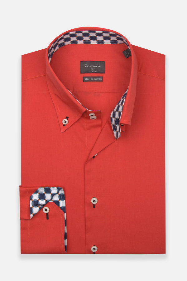 Roma Sport Herren Hemd Poplin Stretch Rot