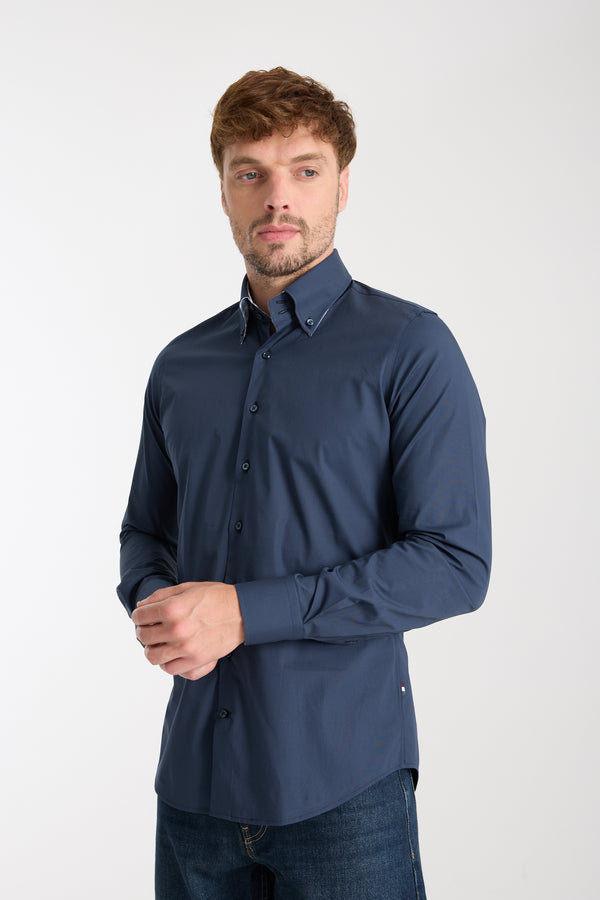 Roma Sport Poplin Stretch Man Shirt Blue