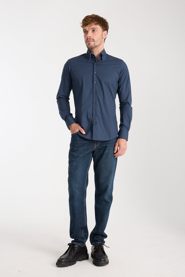 Roma Sport Poplin Stretch Man Shirt Blue