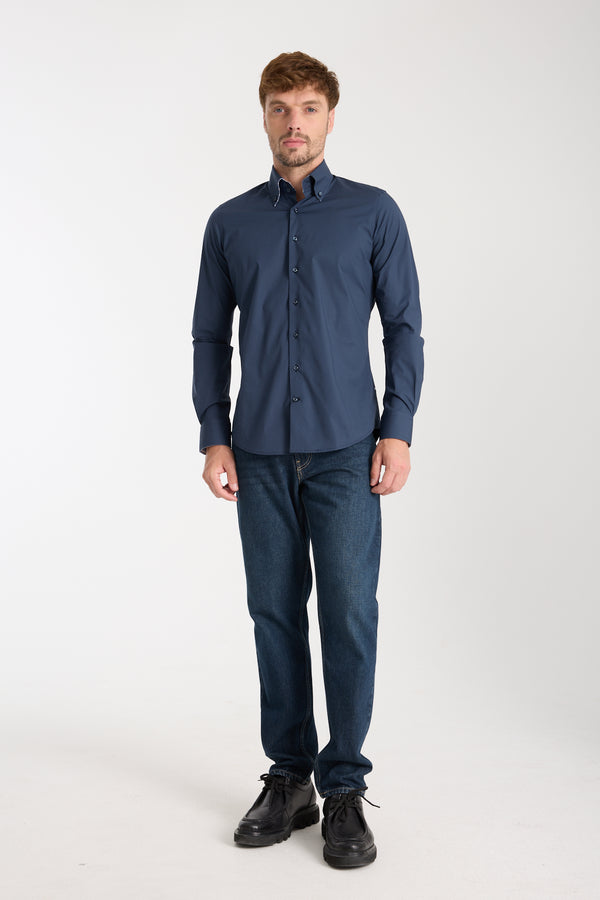 Roma Sport Poplin Stretch Man Shirt Blue