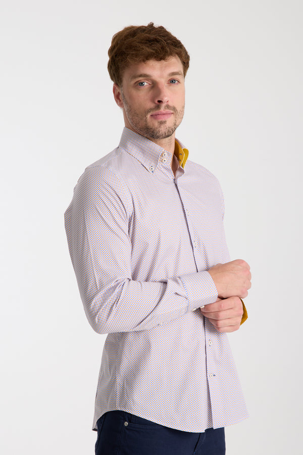 Roma Sport Herren Hemd Poplin Stretch Blau Gelbe