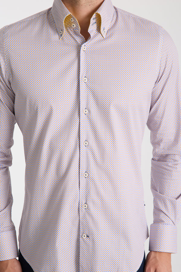 Roma Sport Herren Hemd Poplin Stretch Blau Gelbe