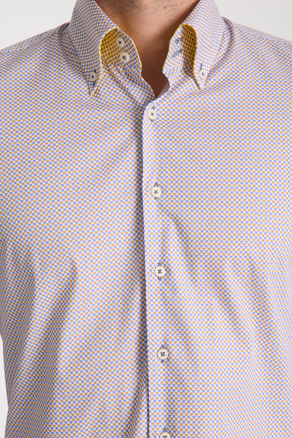 Roma Sport Herren Hemd Poplin Stretch Blau Gelbe