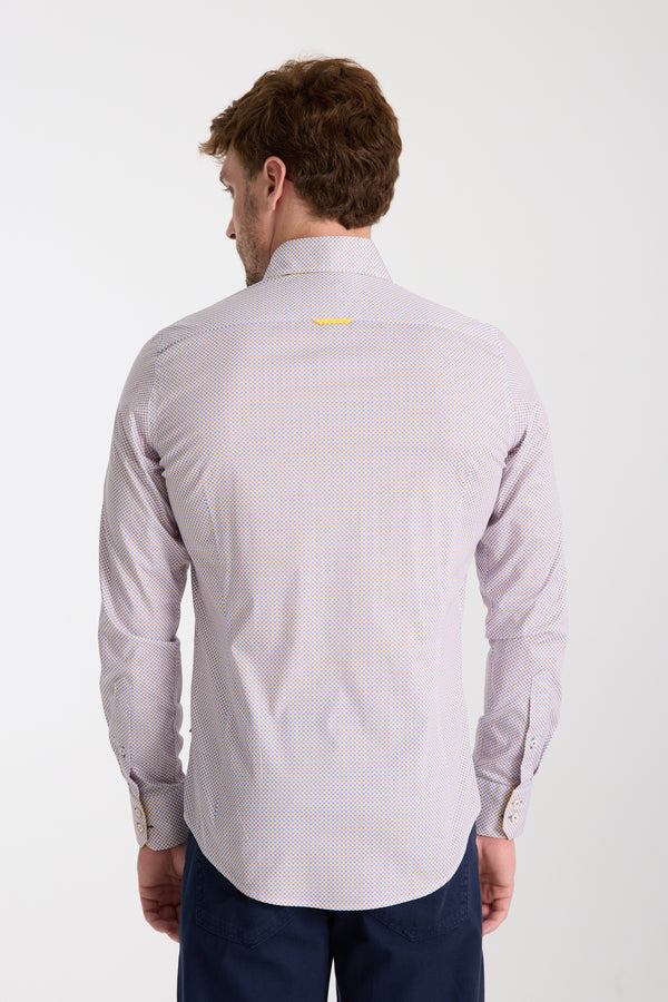 Roma Sport Herren Hemd Poplin Stretch Blau Gelbe