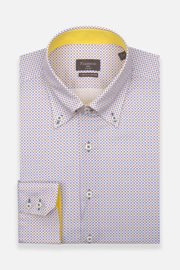 Roma Sport Herren Hemd Poplin Stretch Blau Gelbe