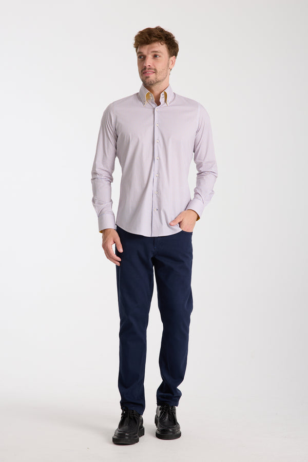 Roma Sport Herren Hemd Poplin Stretch Blau Gelbe