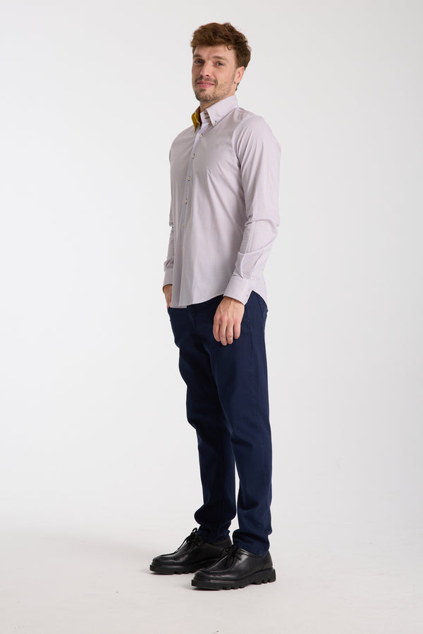 Roma Sport Herren Hemd Poplin Stretch Blau Gelbe
