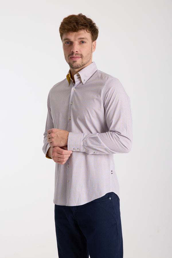 Roma Sport Herren Hemd Poplin Stretch Blau Gelbe