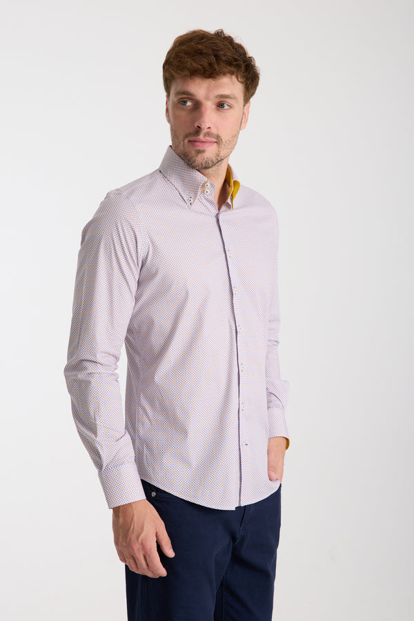 Roma Sport Herren Hemd Poplin Stretch Blau Gelbe