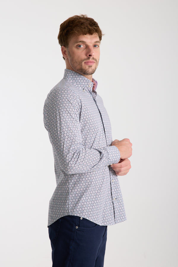 Camisa Hombre Roma Sport Popelin Stretch Blanco Azul