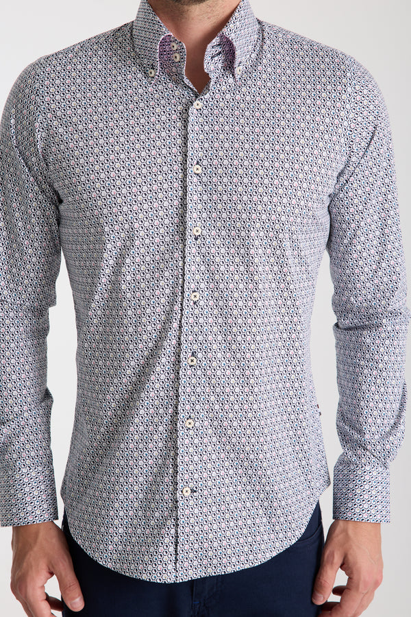 Camisa Hombre Roma Sport Popelin Stretch Blanco Azul