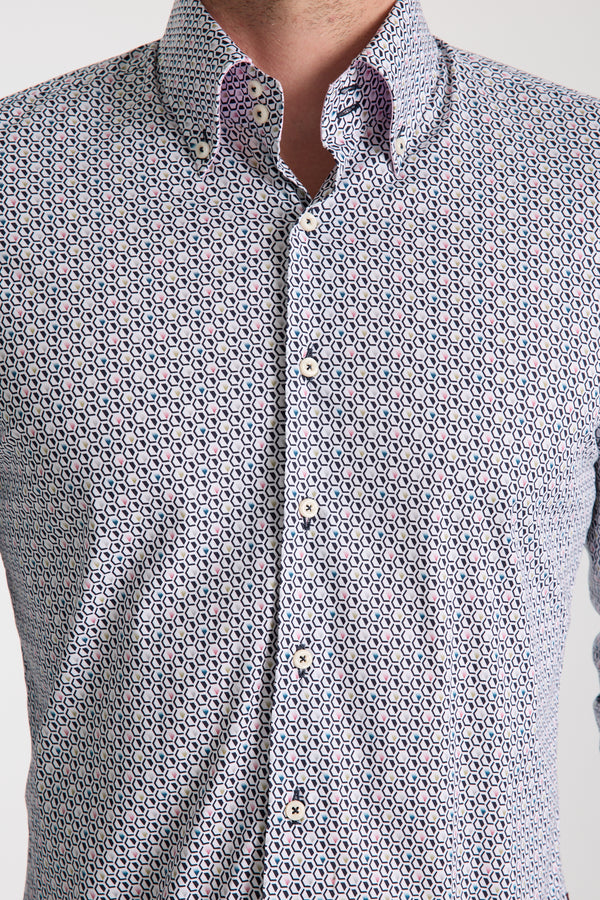 Camisa Hombre Roma Sport Popelin Stretch Blanco Azul