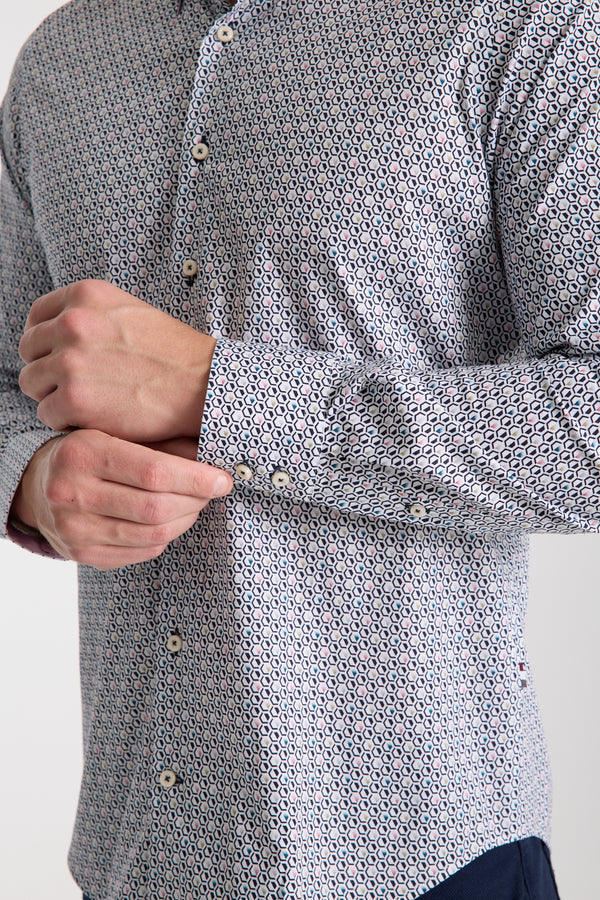 Camisa Hombre Roma Sport Popelin Stretch Blanco Azul