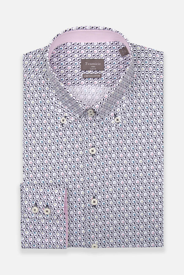 Camisa Hombre Roma Sport Popelin Stretch Blanco Azul