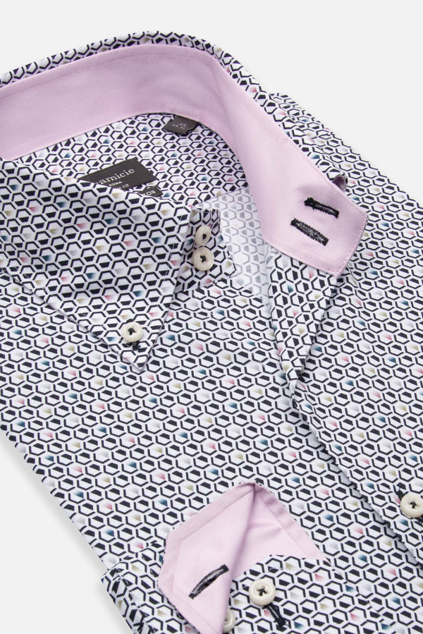 Camisa Hombre Roma Sport Popelin Stretch Blanco Azul