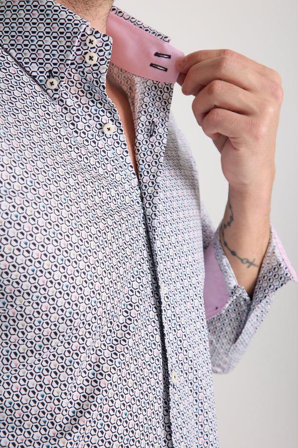 Camisa Hombre Roma Sport Popelin Stretch Blanco Azul