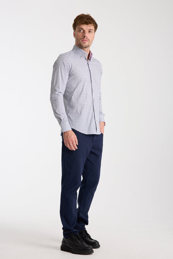 Camisa Hombre Roma Sport Popelin Stretch Blanco Azul