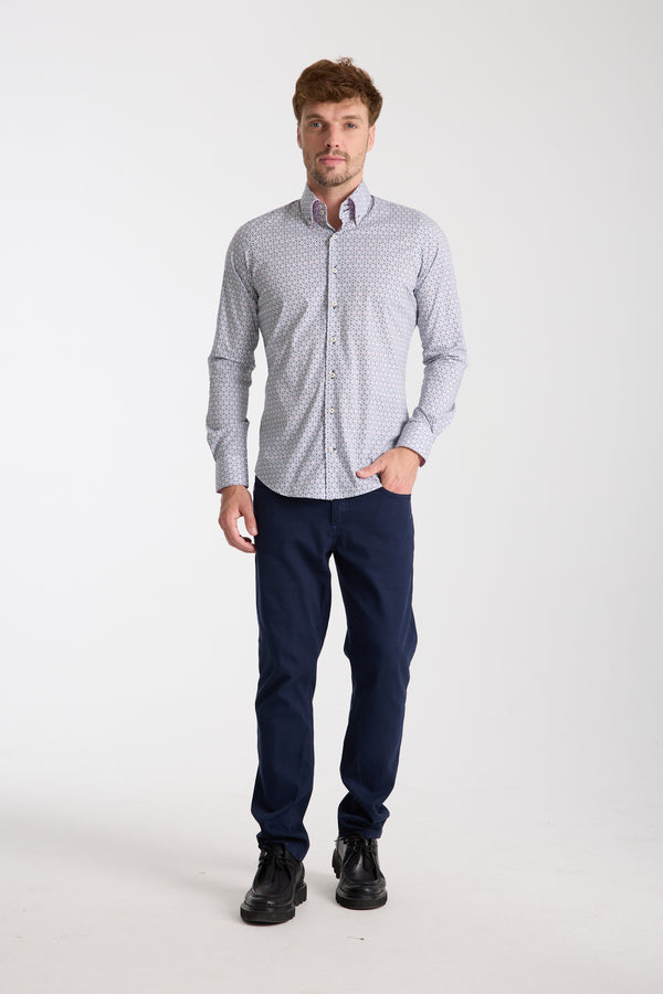 Camisa Hombre Roma Sport Popelin Stretch Blanco Azul