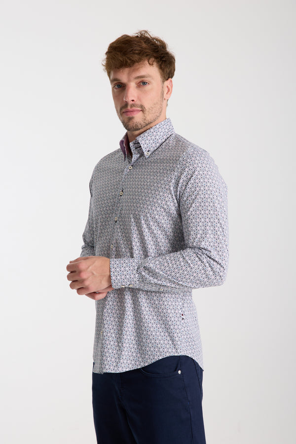 Camisa Hombre Roma Sport Popelin Stretch Blanco Azul