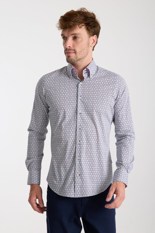 Camisa Hombre Roma Sport Popelin Stretch Blanco Azul
