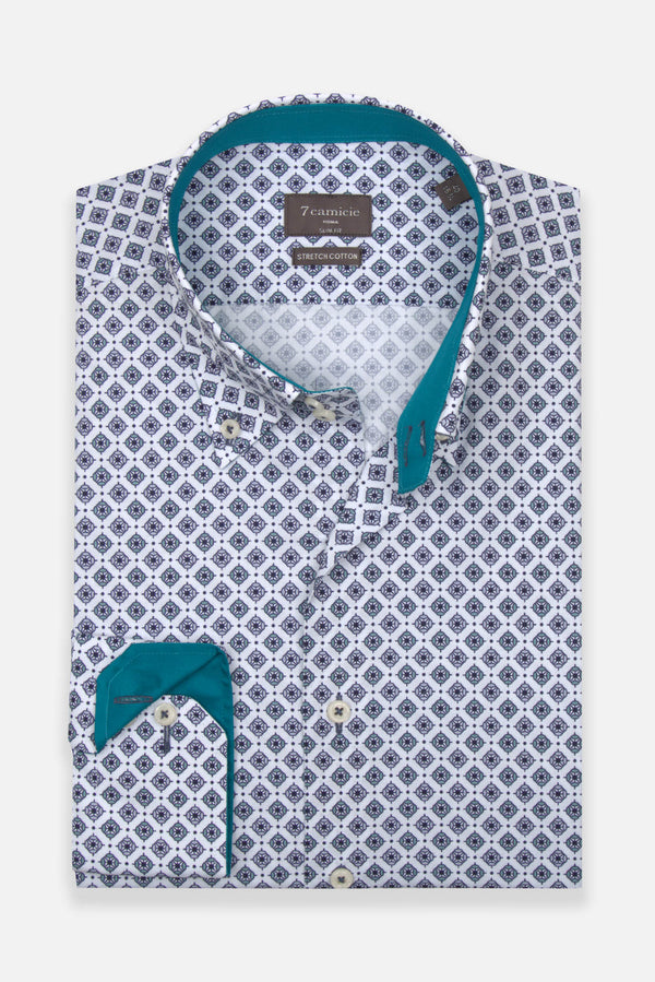 Camisa Hombre Roma Sport Popelin Stretch Blanco Azul Claro