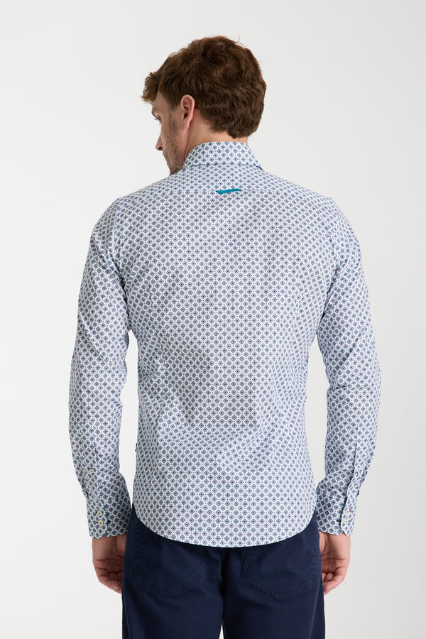Camisa Hombre Roma Sport Popelin Stretch Blanco Azul Claro