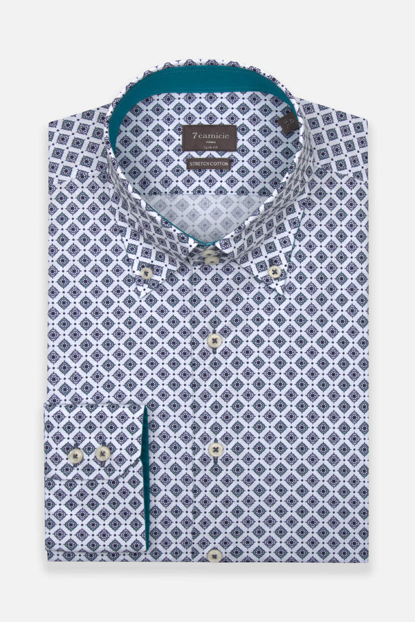 Camisa Hombre Roma Sport Popelin Stretch Blanco Azul Claro