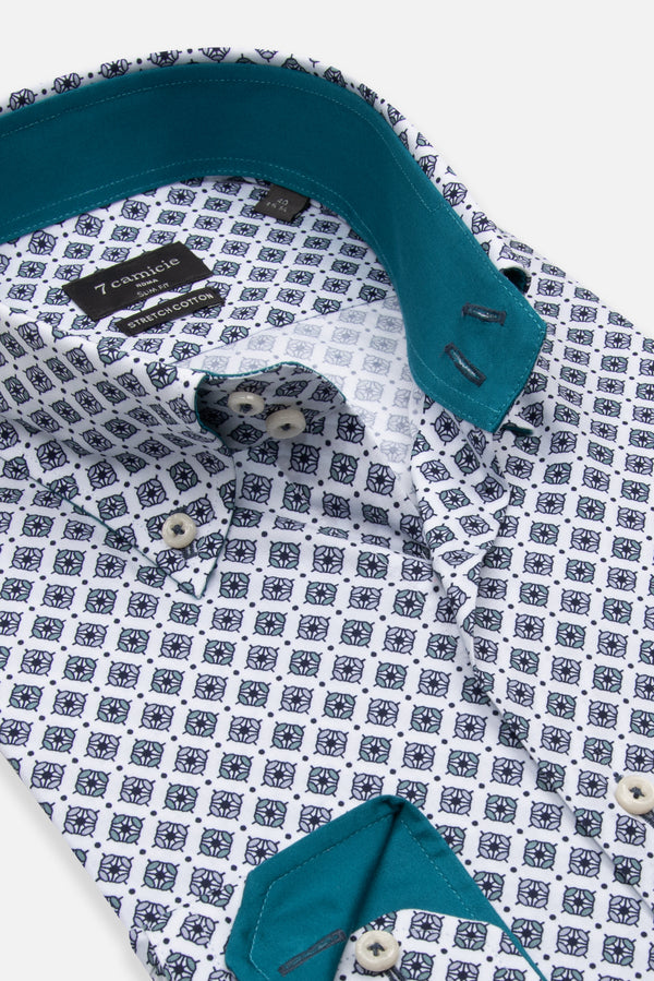 Camisa Hombre Roma Sport Popelin Stretch Blanco Azul Claro