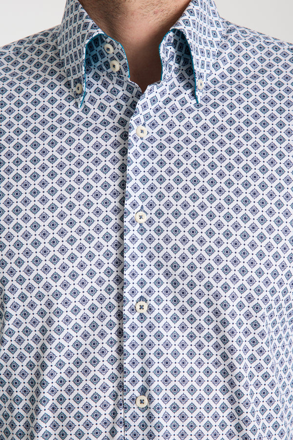 Camisa Hombre Roma Sport Popelin Stretch Blanco Azul Claro