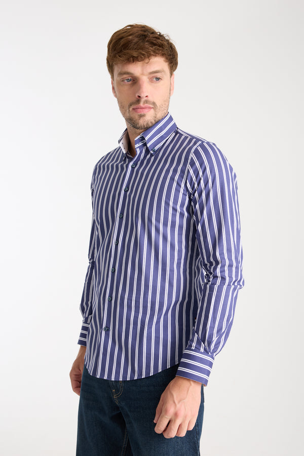 Roma Sport Poplin Stretch Man Shirt Blue White