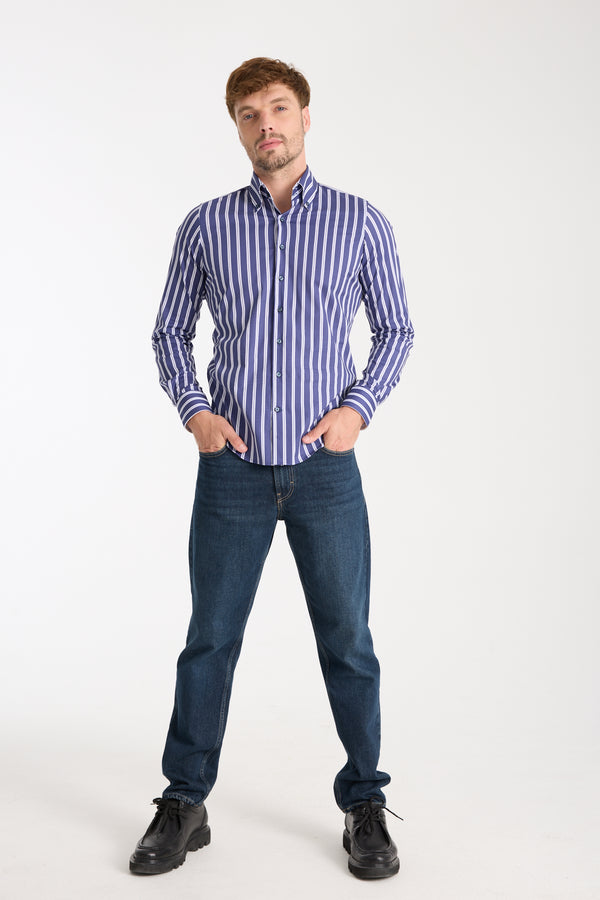 Roma Sport Poplin Stretch Man Shirt Blue White