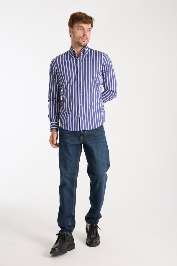 Roma Sport Poplin Stretch Man Shirt Blue White