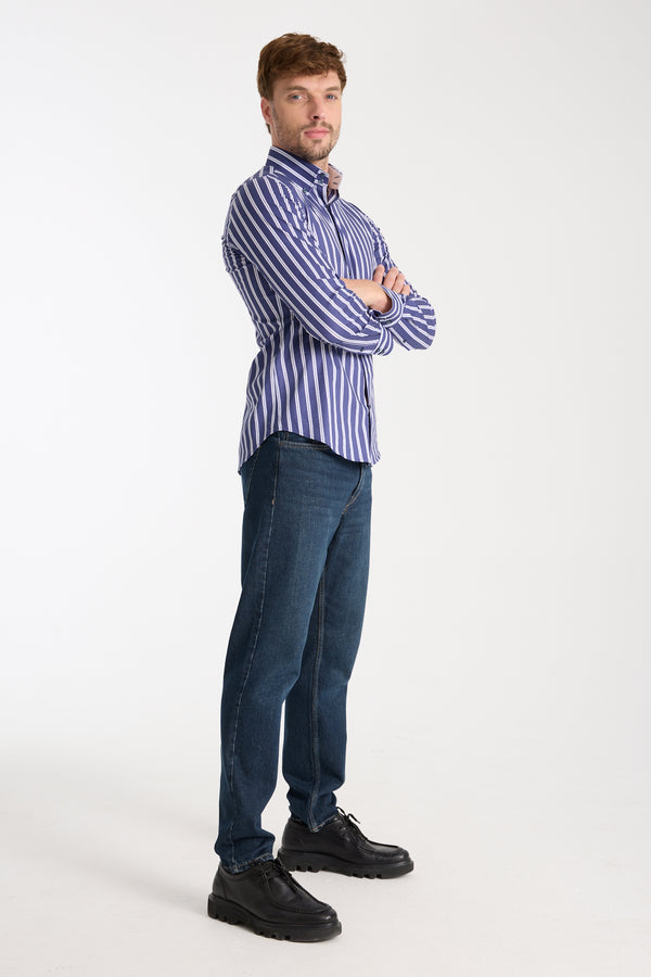 Roma Sport Poplin Stretch Man Shirt Blue White