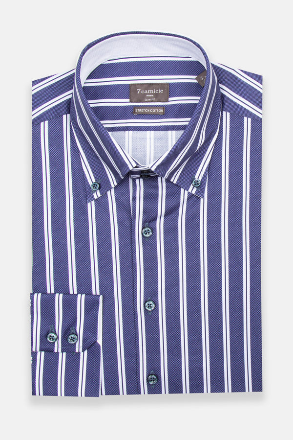 Roma Sport Poplin Stretch Man Shirt Blue White