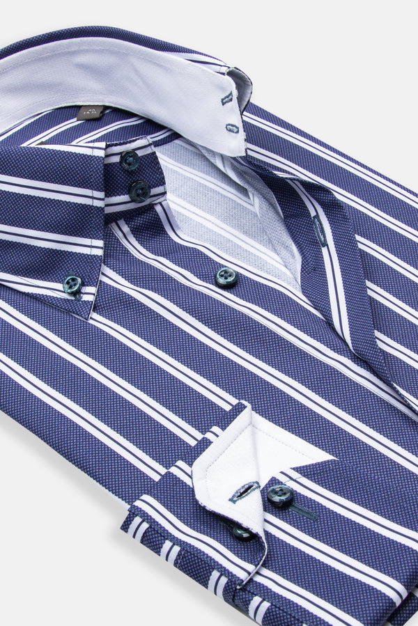 Roma Sport Poplin Stretch Man Shirt Blue White