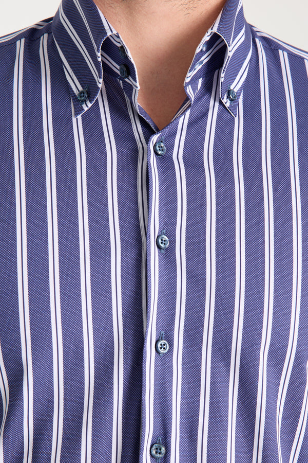 Roma Sport Poplin Stretch Man Shirt Blue White
