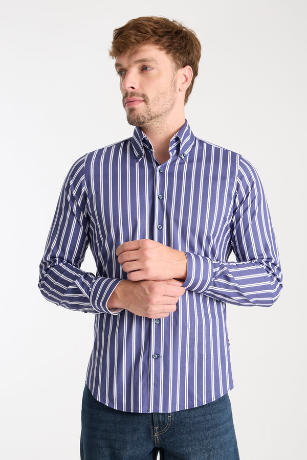 Roma Sport Poplin Stretch Man Shirt Blue White